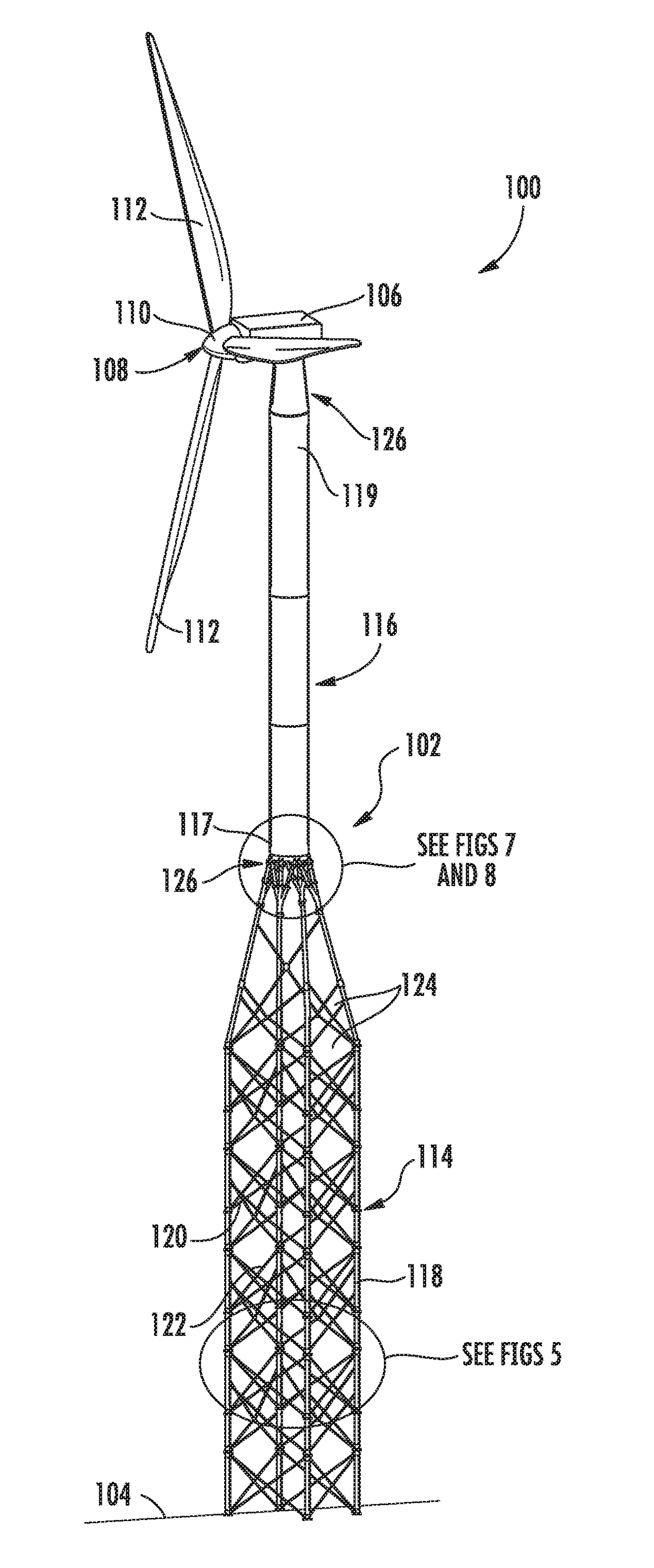 Hybrid tubular lattice tower assembly for a wind turbine