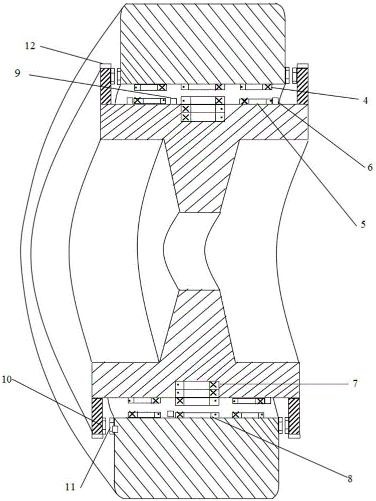 Rotating-speed-controllable repulsion magnetic suspension wheel with inner wheel body and outer wheel body separated