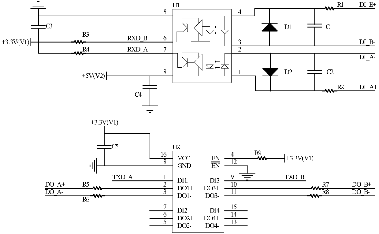 High reliability and low cost multi-channel rs-422 communication circuit