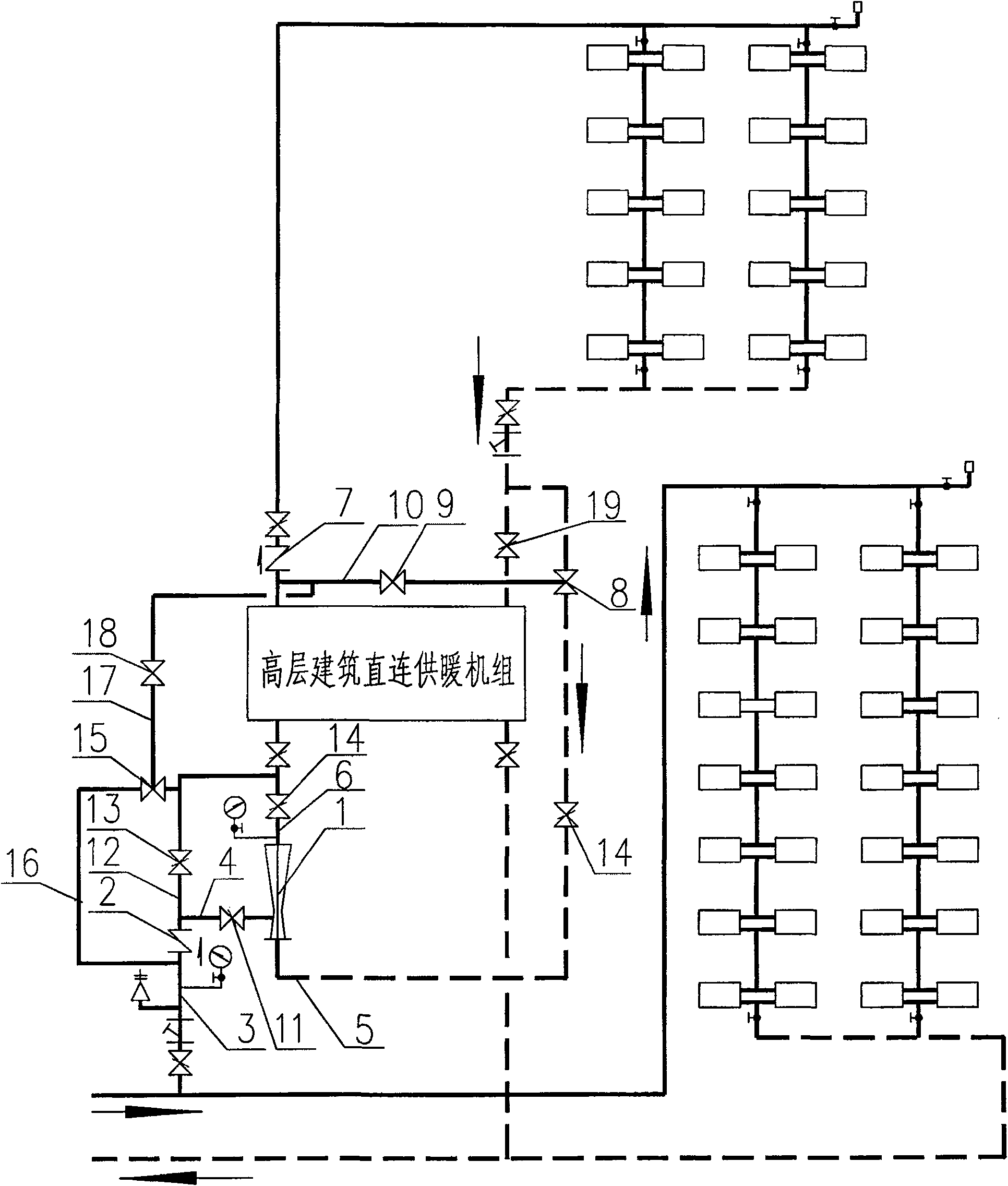 Direct connection heating self-compressing unit for high-rise building