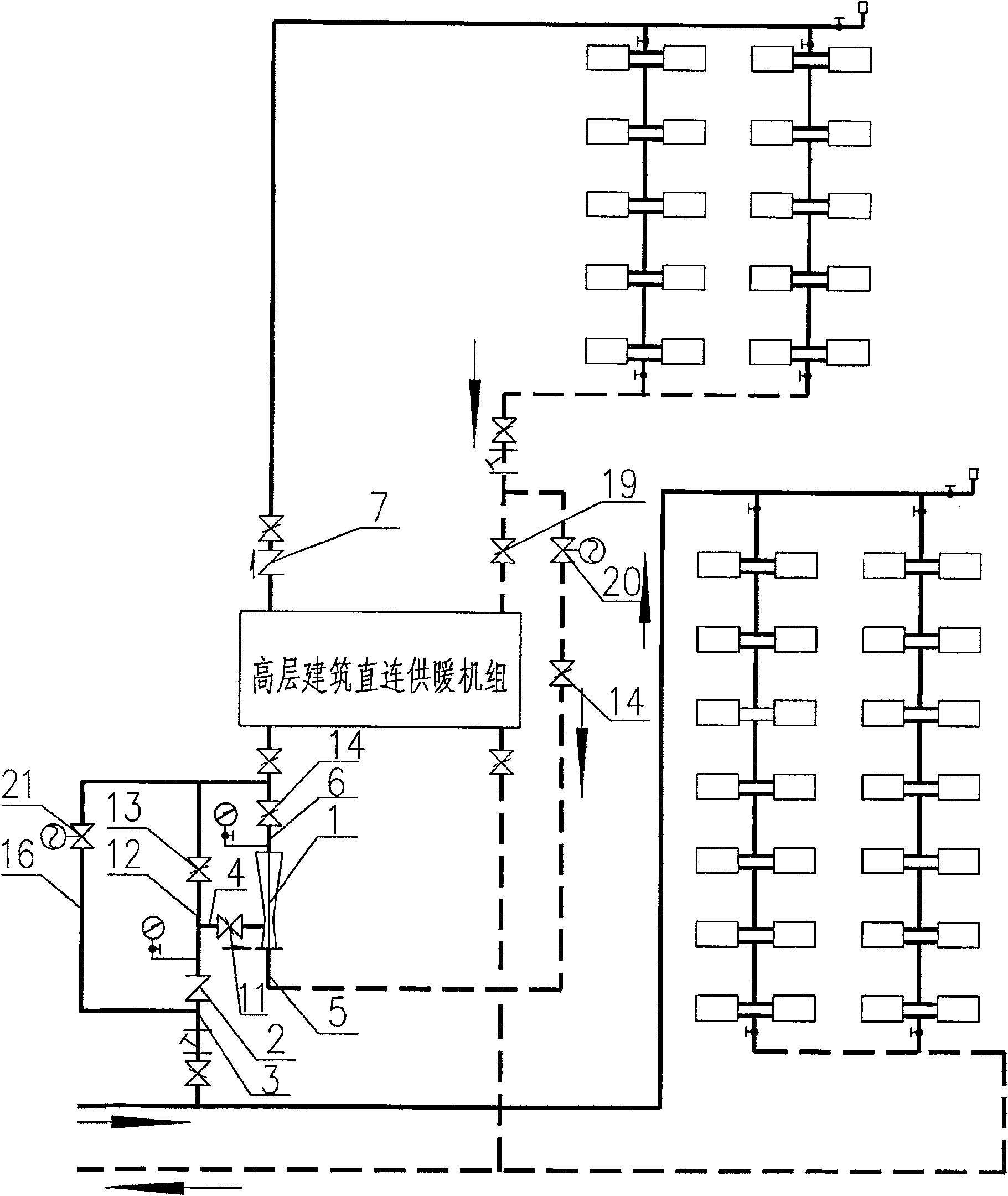 Direct connection heating self-compressing unit for high-rise building