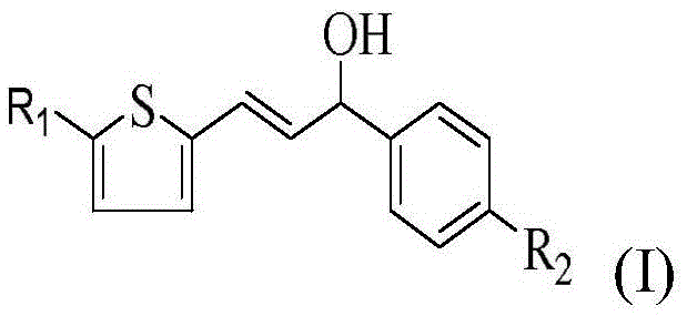 Thiophene allyl alcohol compound as well as preparation method and application thereof