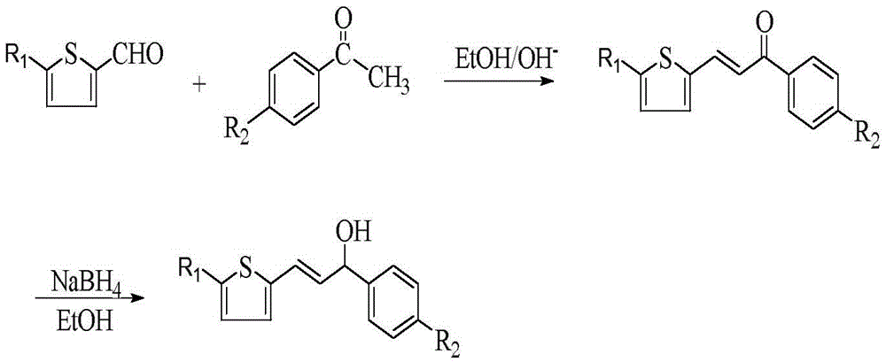 Thiophene allyl alcohol compound as well as preparation method and application thereof