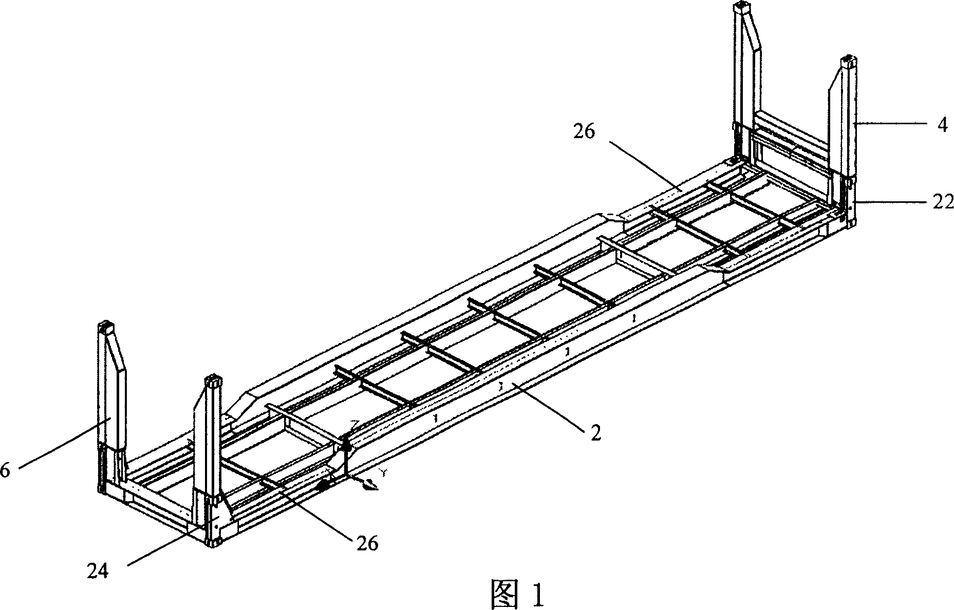 Foldable container for transporting semitrailer chassis
