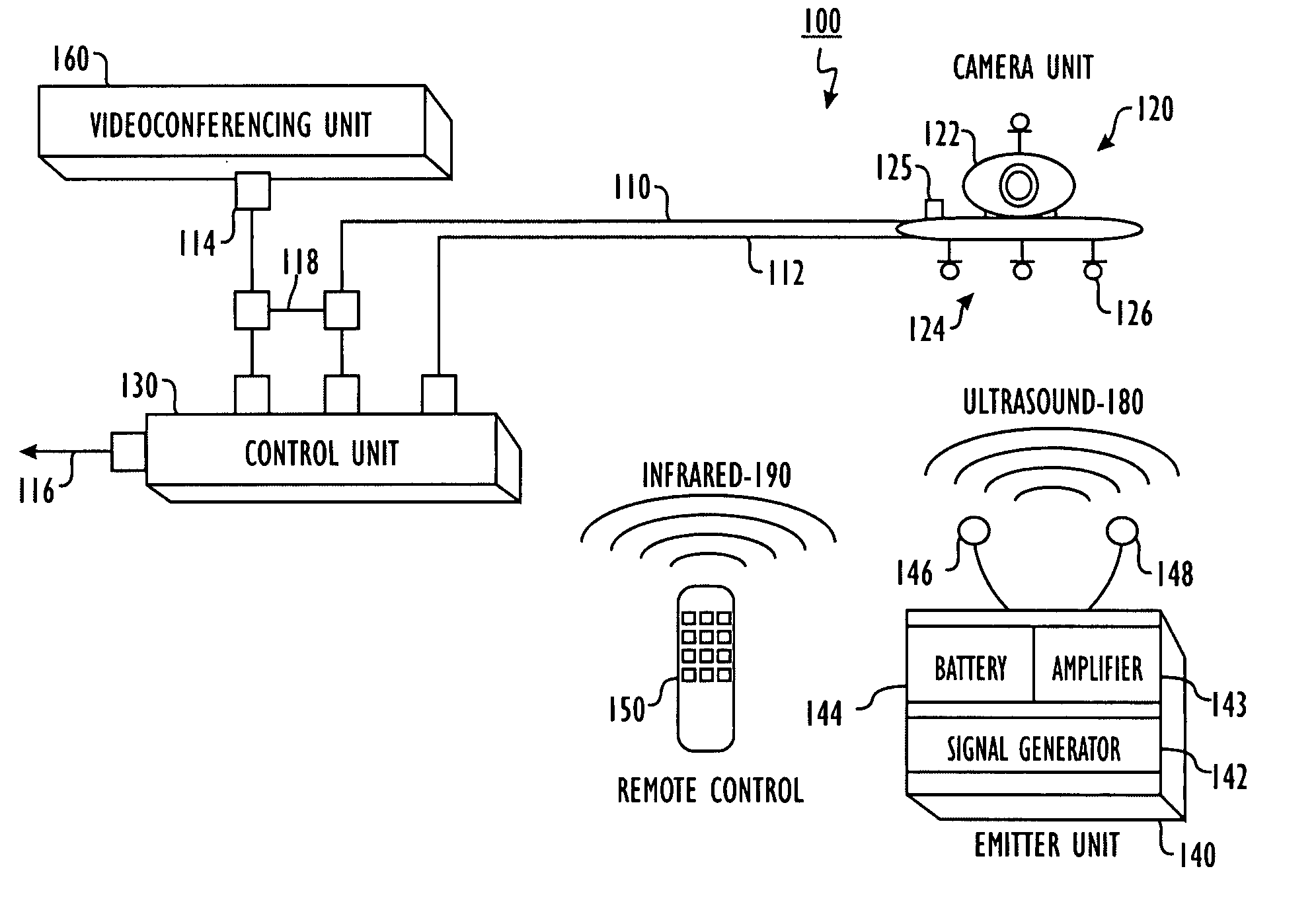 Ultrasonic camera tracking system and associated methods