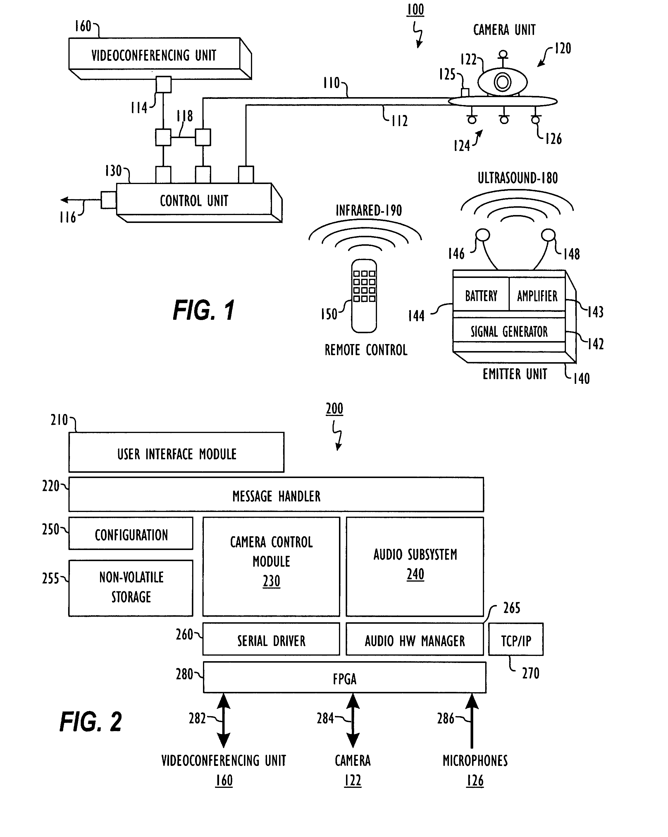 Ultrasonic camera tracking system and associated methods
