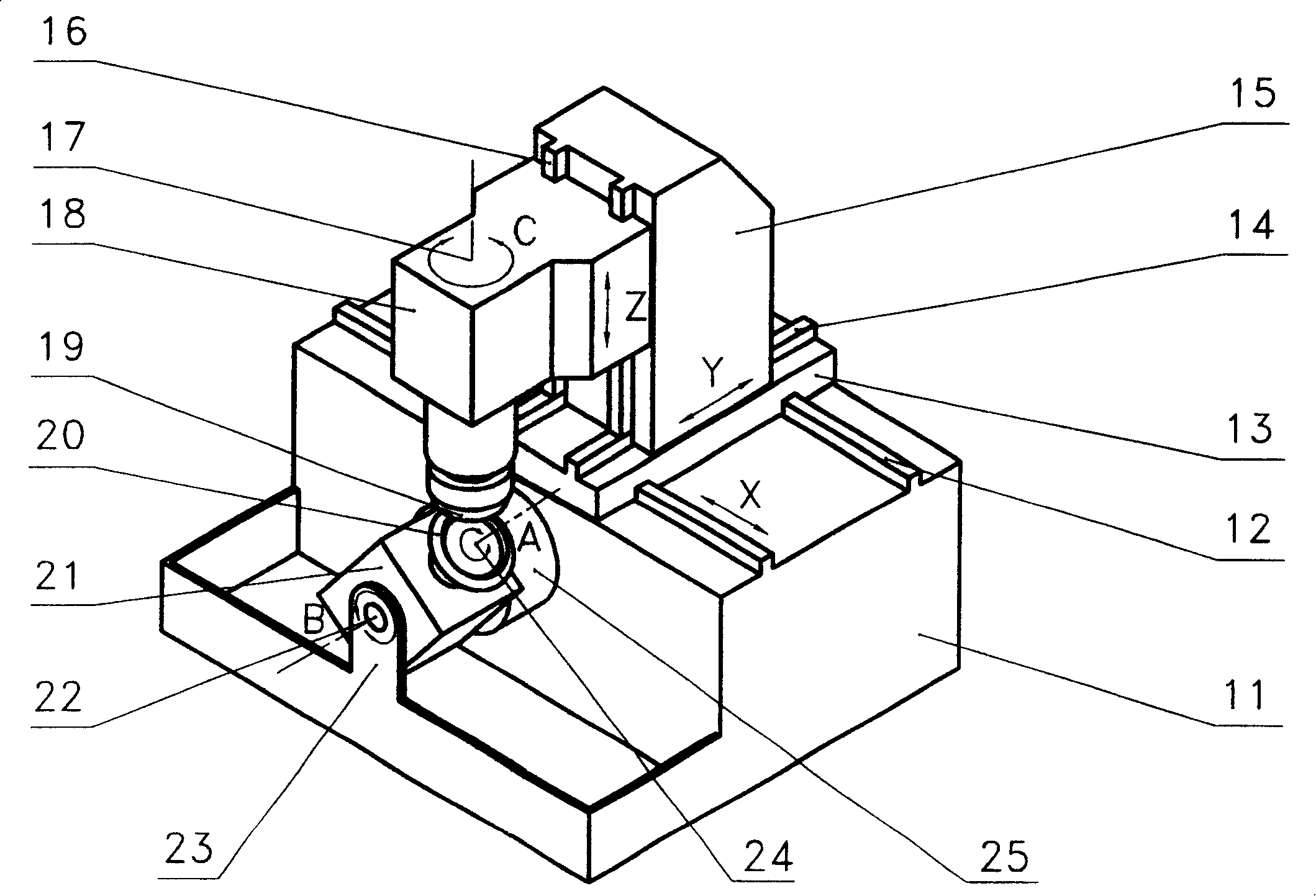 Six-shaft and five-linked machine tool for spiral conical gears