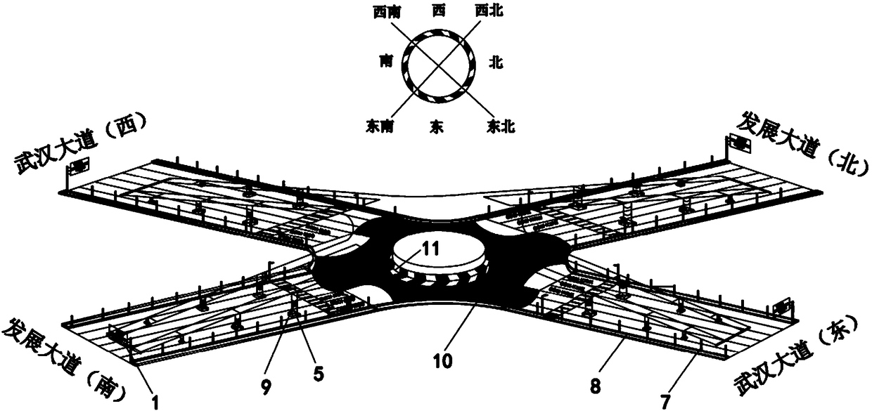 A two-way interchange and roundabout pavement guidance system