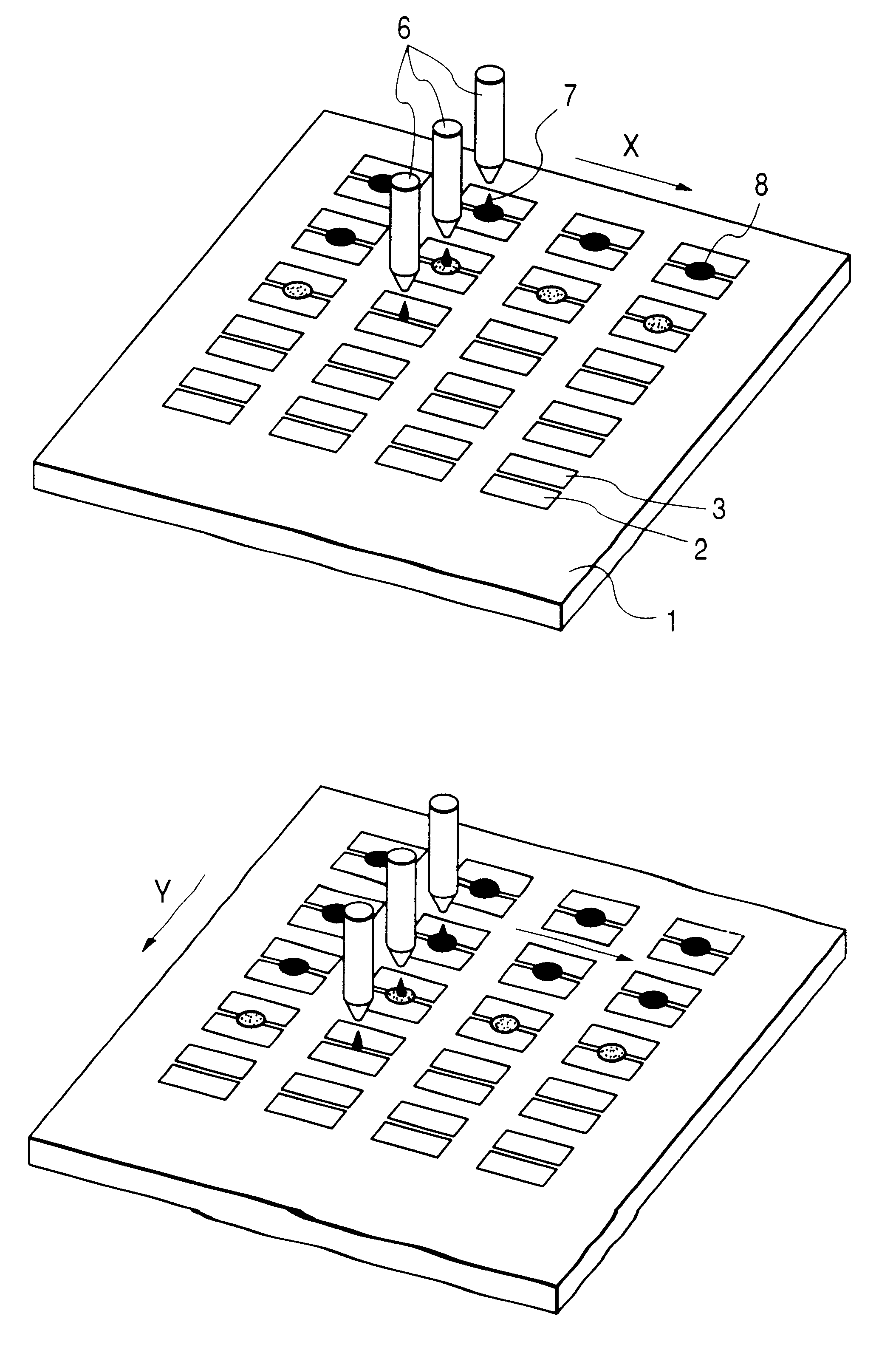 Method and apparatus for producing electron source using dispenser to produce electron emitting portions