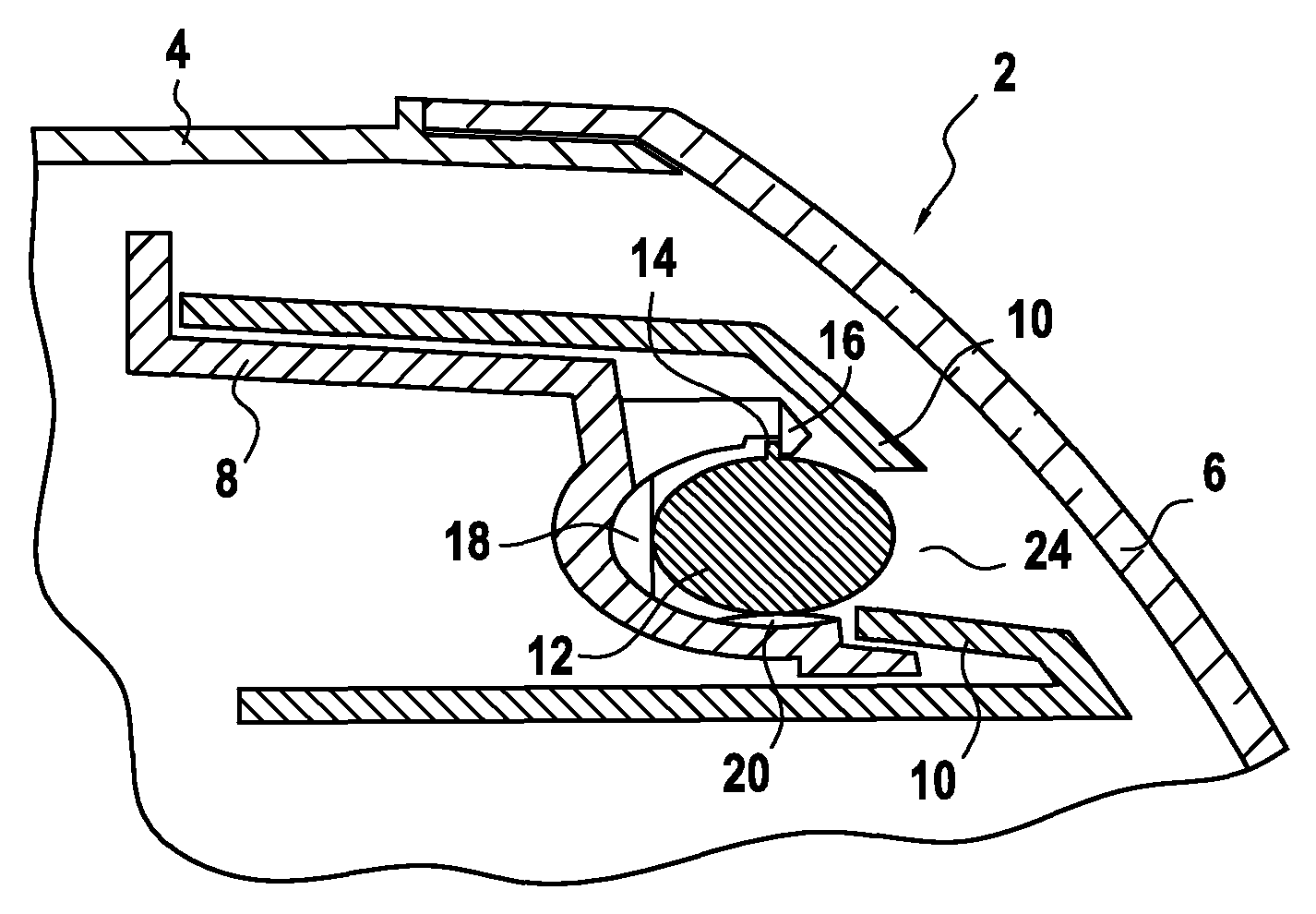 Lighting and/or signaling module for a vehicle comprising a light guide with a rib and a support with means of attachment collaborating with the rib