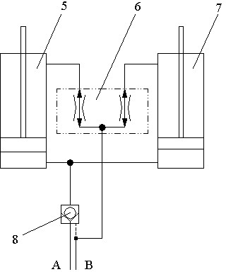 Double-cylinder synchronous hydraulic circuit with functions of supercharging and eliminating accumulated error