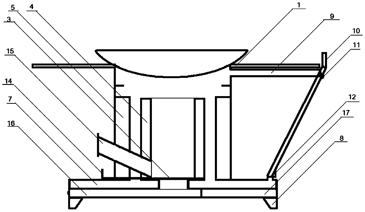 Firewood combustion furnace with inclined flue and descending smoke