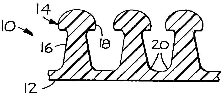 Method for making a mushroom-type hook strip for a mechanical fastener