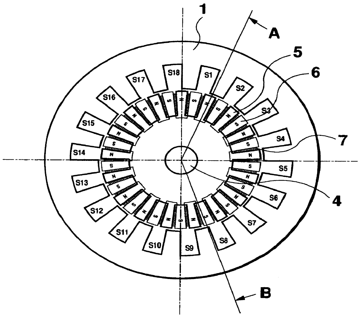 Permanent magnet motor with specific magnets and magnetic circuit arrangement
