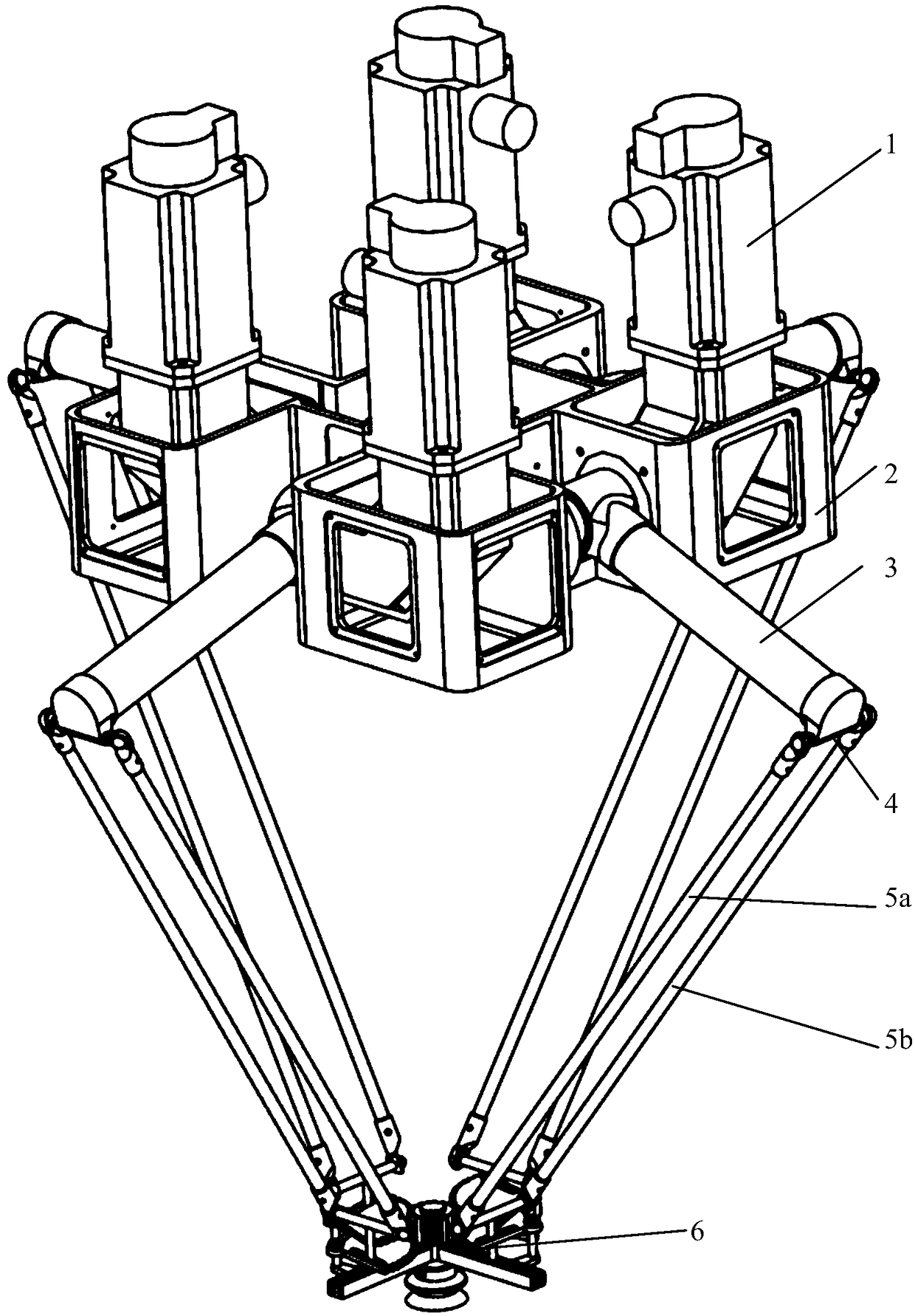 Rocker staggered four-chain three-level one-rotation high-speed parallel manipulator