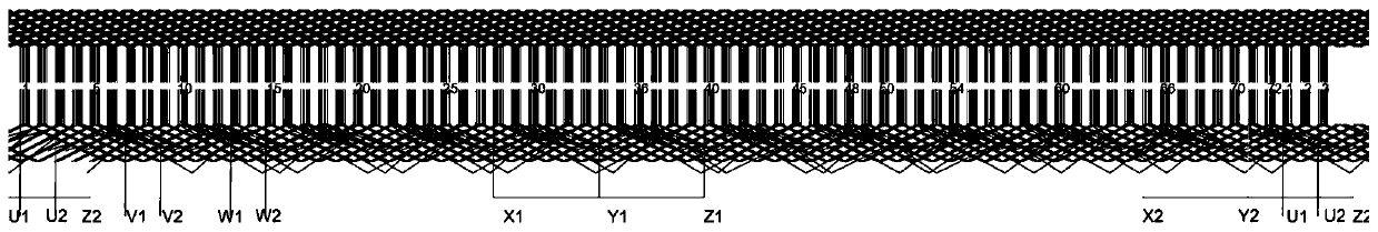 Seventy-two-slot six-layer flat copper wire mixed winding structure and motor using winding structure