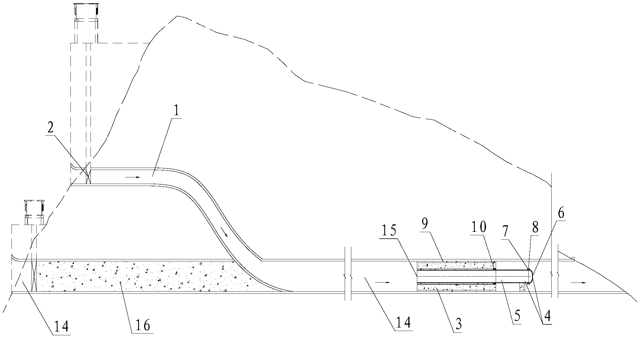 Emptying tunnel or special flood discharging tunnel arranging system and opening and closing method thereof