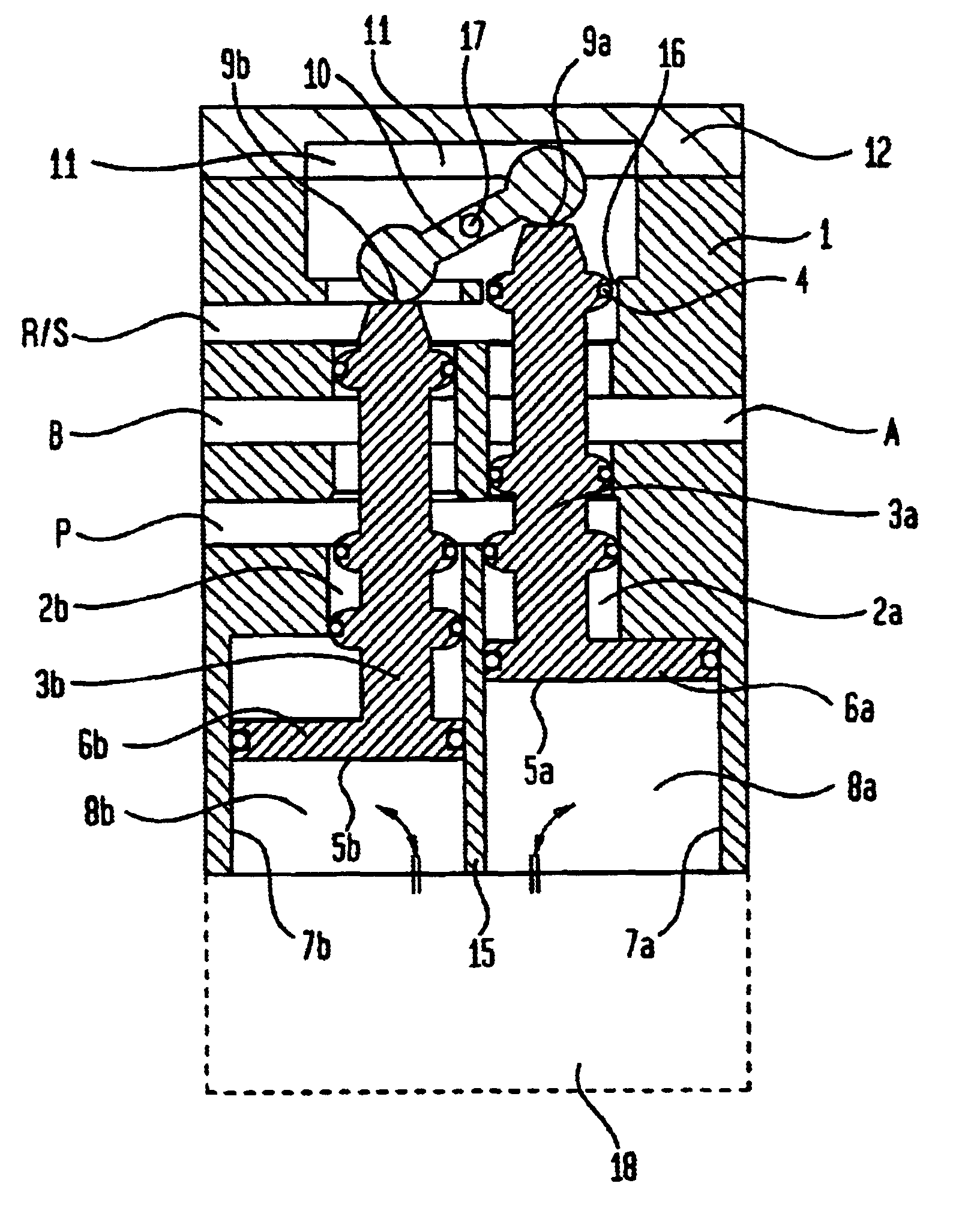 Multiway valve for switching a flow of fluid under pressure with parallel disposition of valve bores, and valve assembly kit