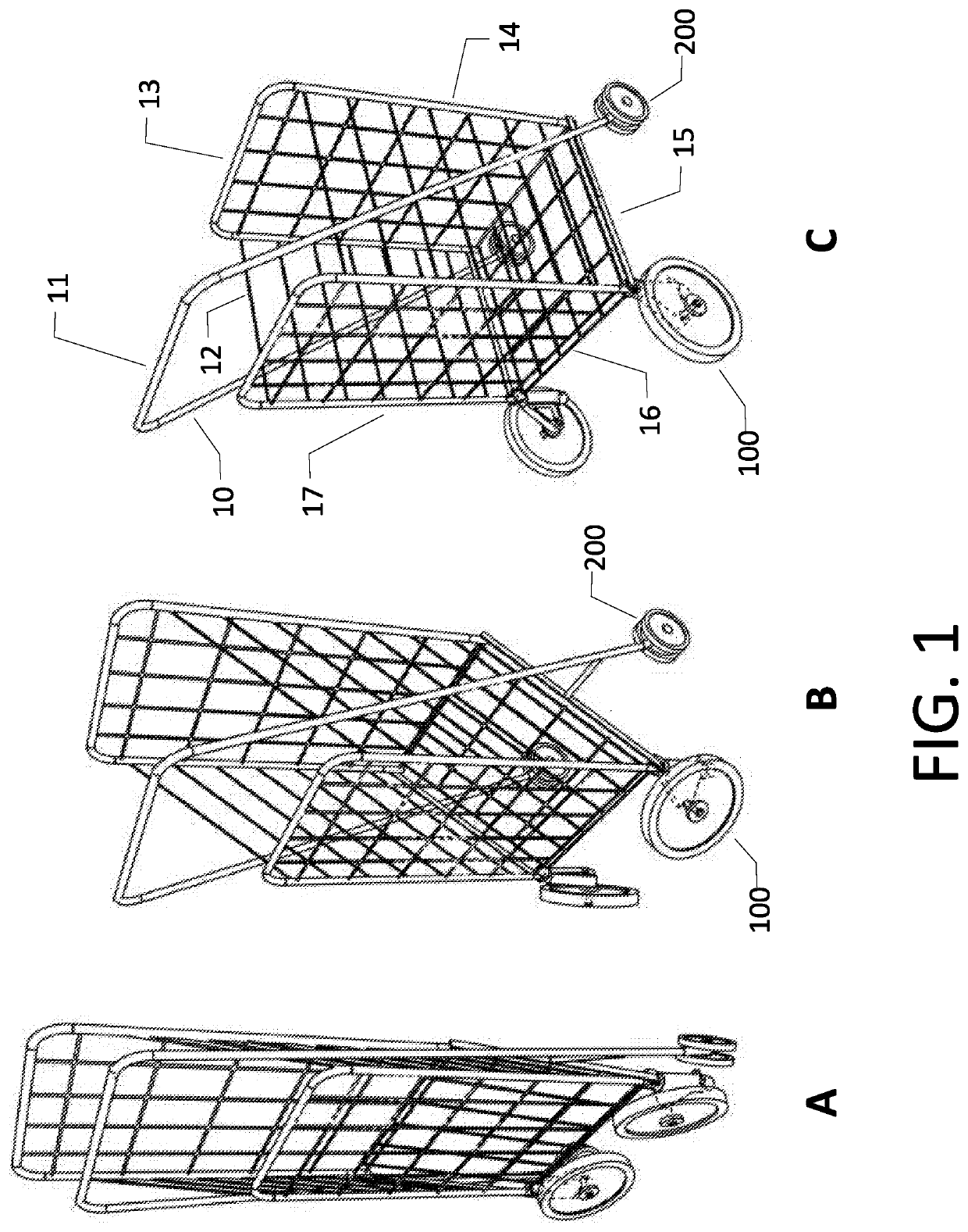Foldable cart with deployable wheels