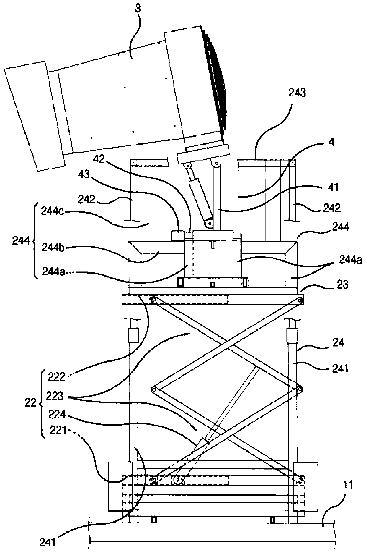 Air supply sprayer lifting device for control vehicles