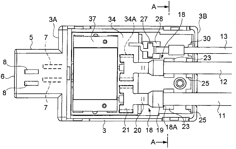 Connector equipped inside combined partial-wave circuit and signal path system