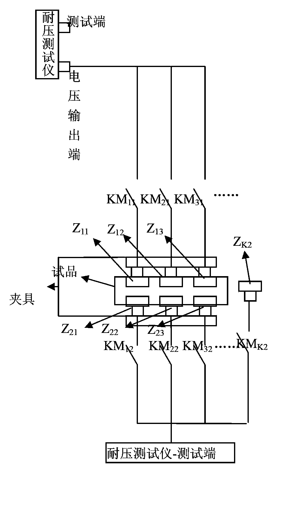 Measuring point switching device used for voltage withstanding test of low-voltage switch appliance