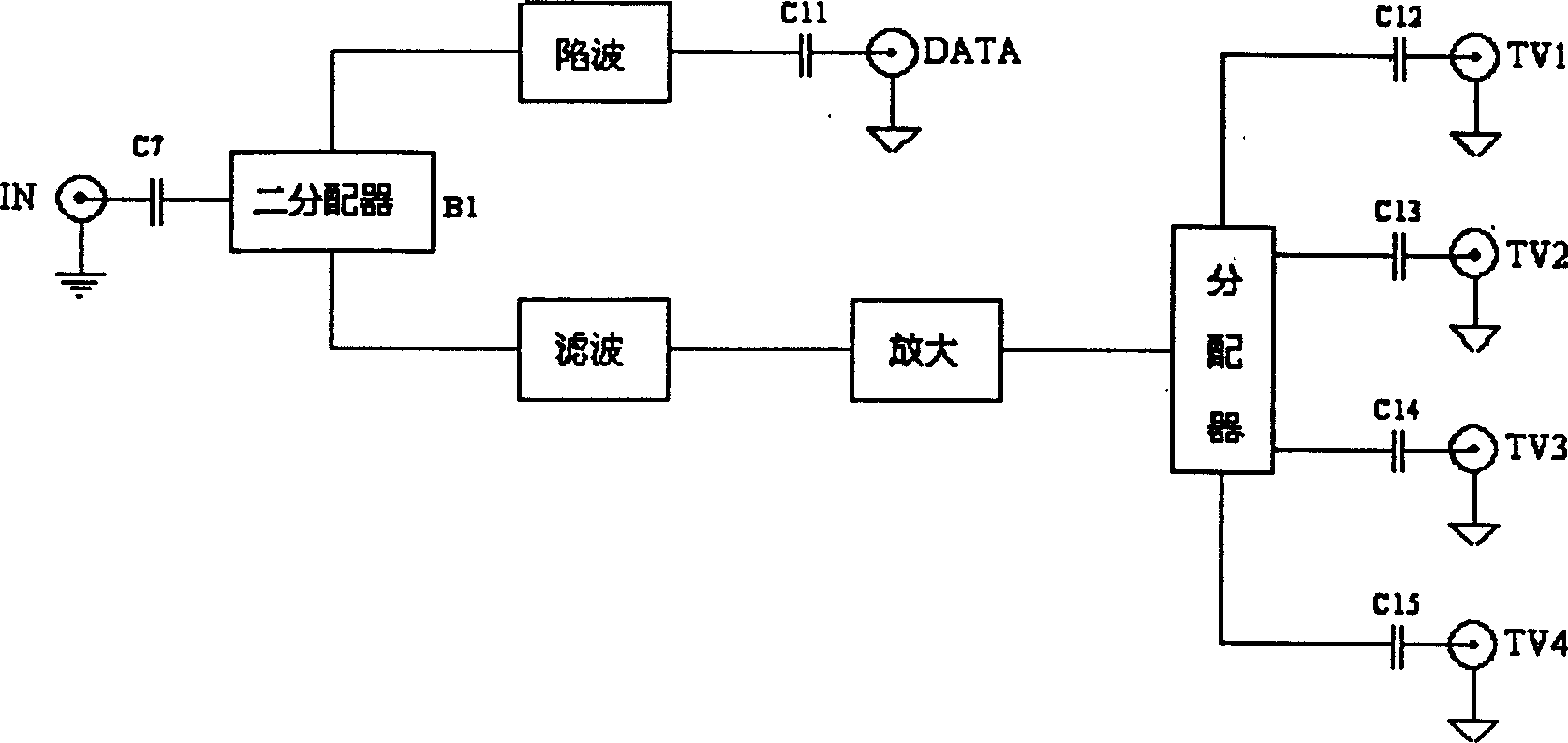 Cable TV terminal distribution amplifier