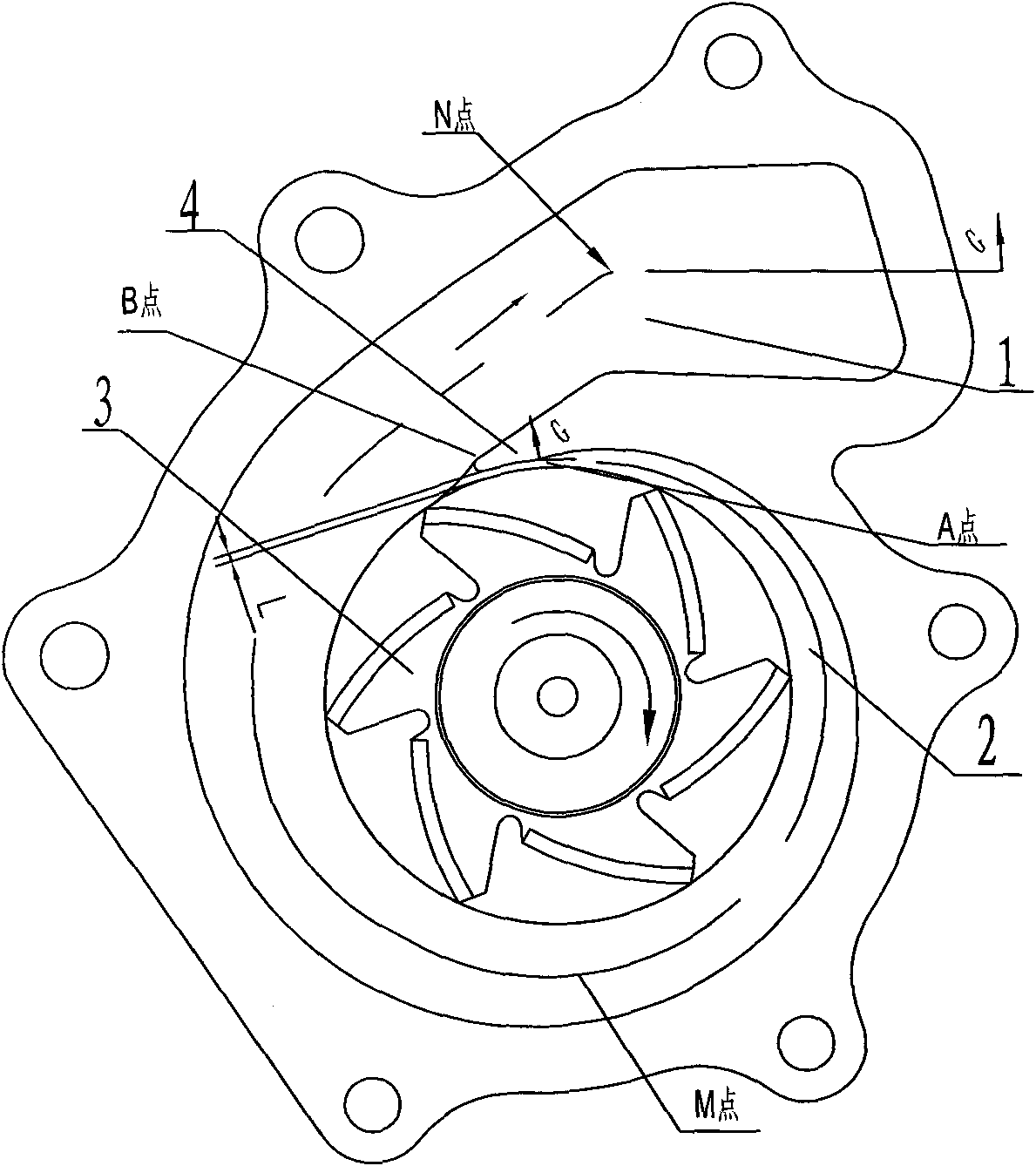 Helical water pump volute chamber structure of engine water pump
