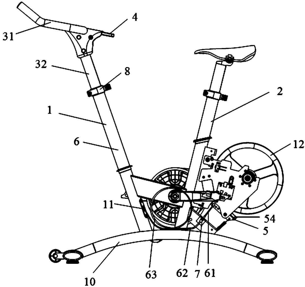 A brake device for an exercise bicycle