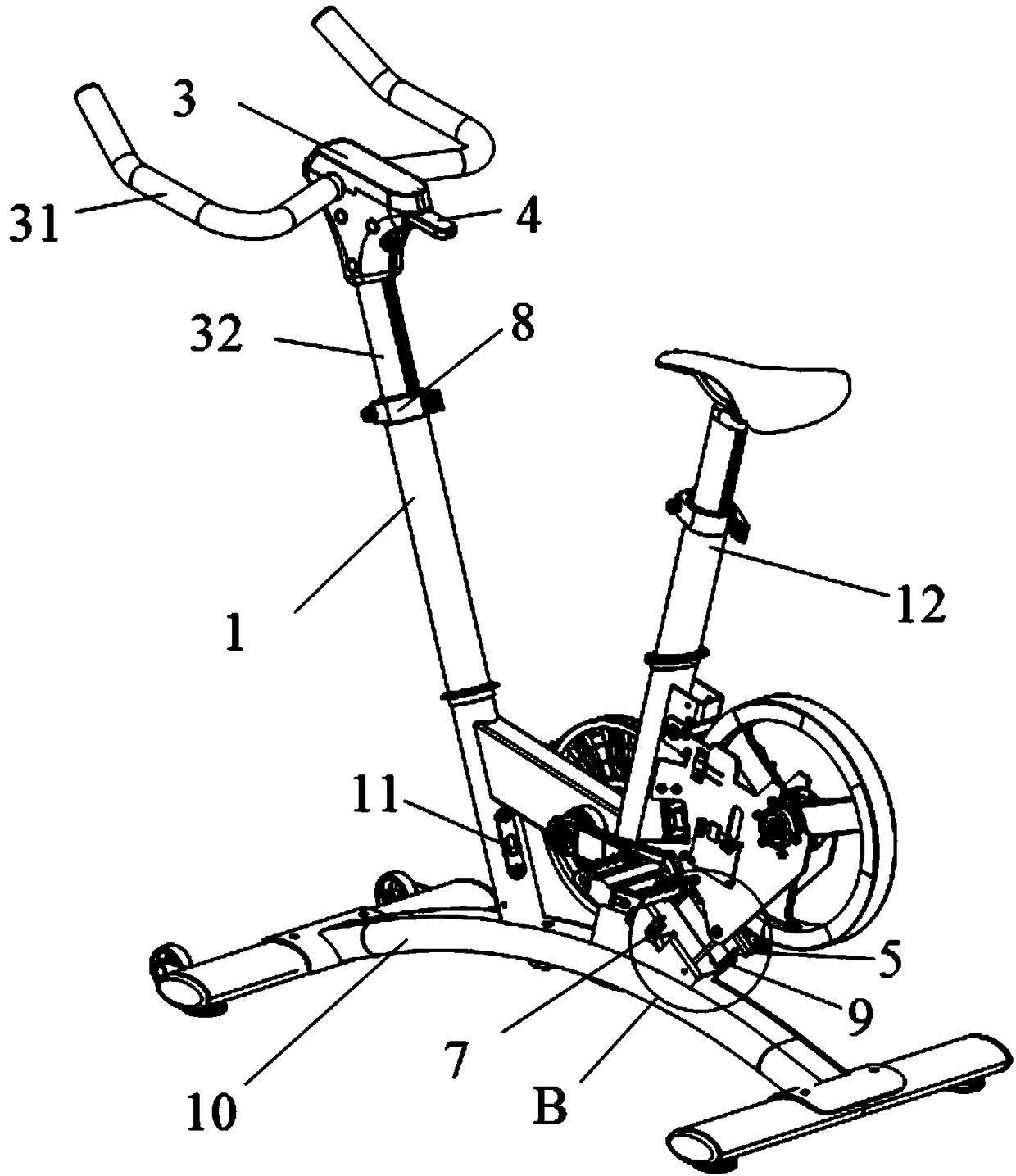A brake device for an exercise bicycle