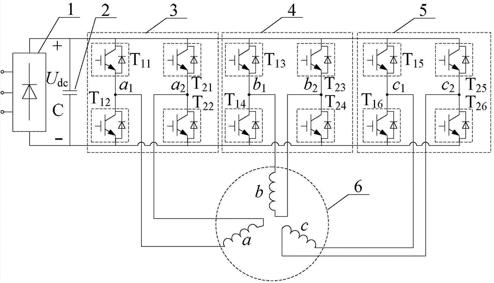 Three-phase H-bridge driving system for open type winding induction motor