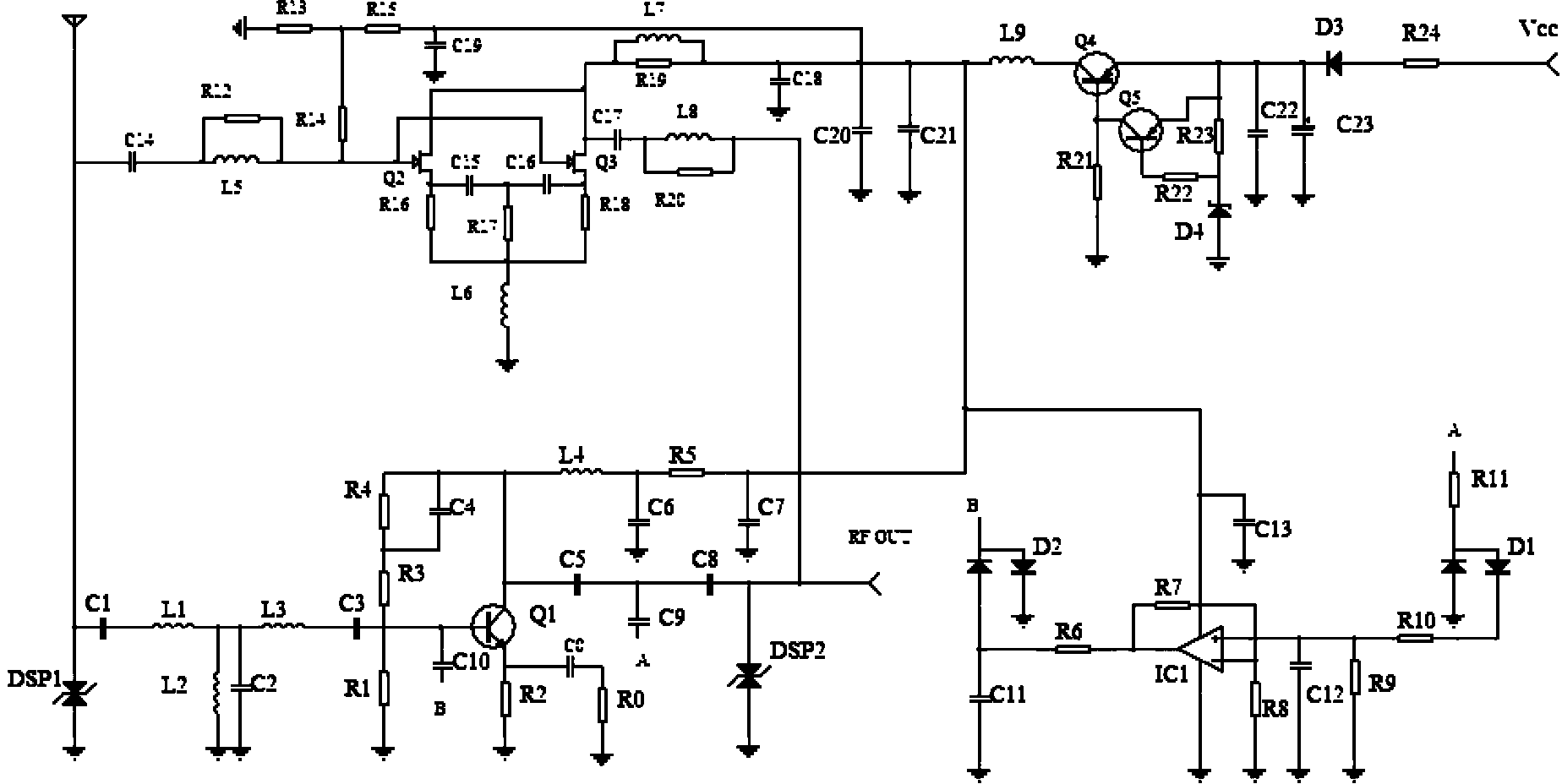 Antenna oscillator amplifier board and vehicle-mounted antenna system