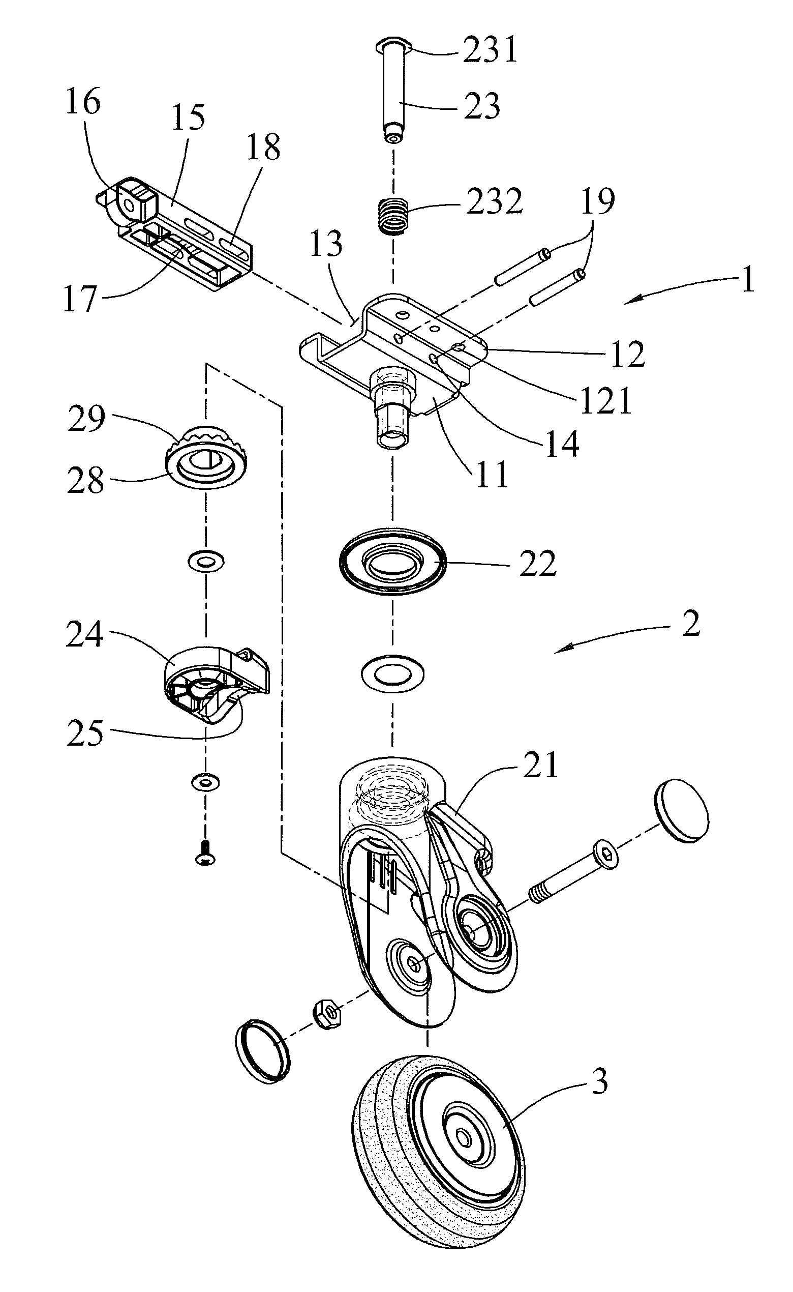 Combination castor brake system whose castor assemblies are braked and positioned simultaneously