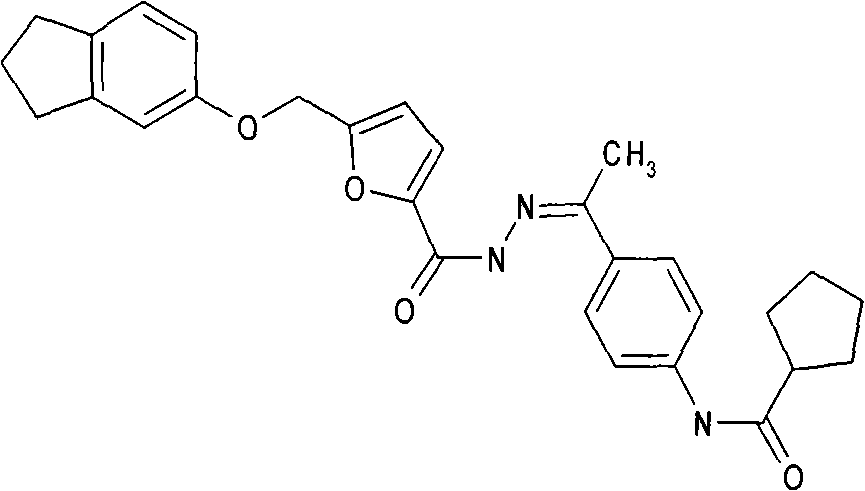 Application of N-[4-(N-{5-[(2,3-dihydro-1H-indene-5-yloxy) methyl]-2-furyl}acethydrazide)phenyl]cyclopentane formamide in preparing anti-tumor medication
