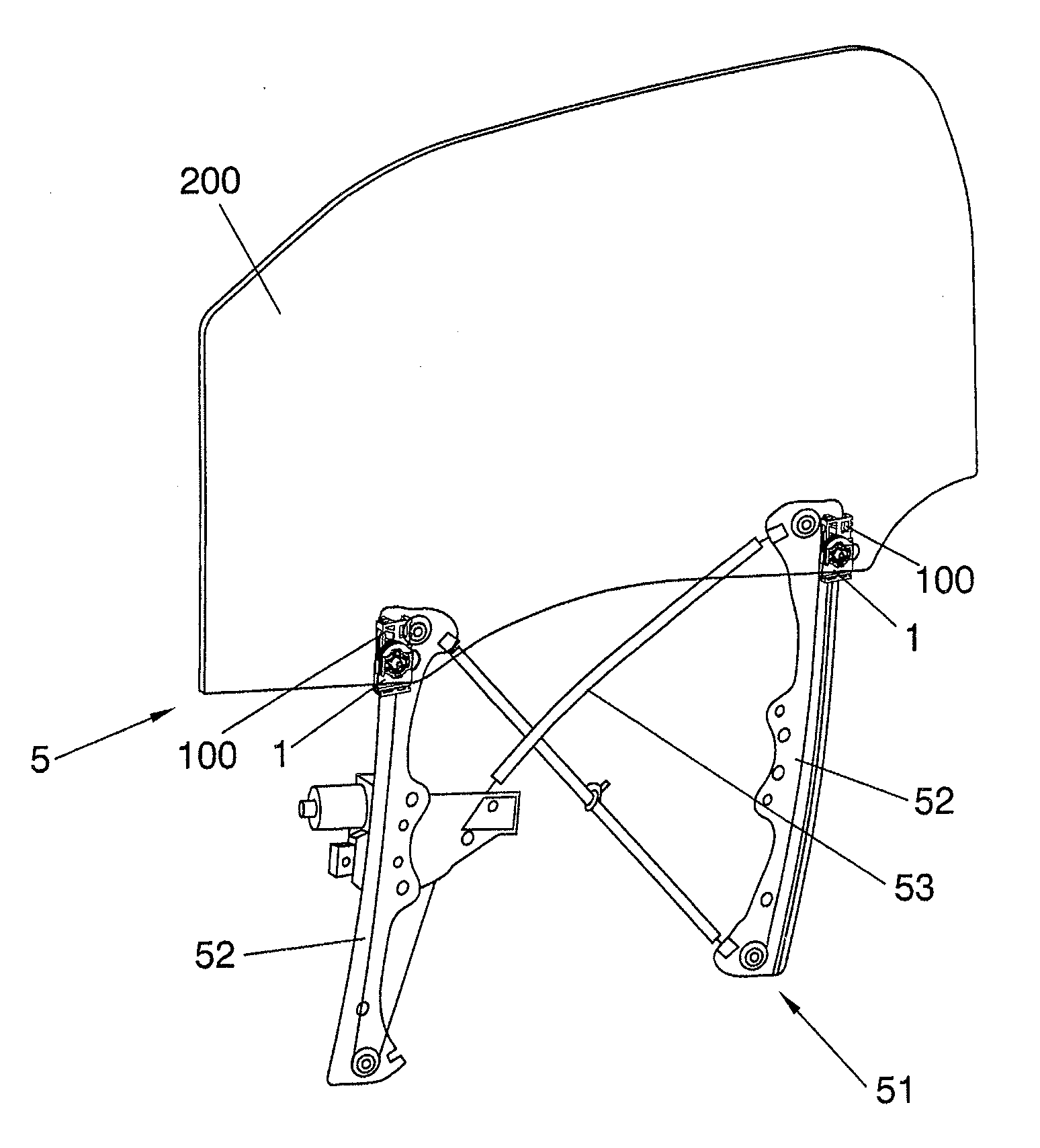 Attachment device for attaching a glass pane of a vehicle to a carrier of a window regulator of a vehicle, glass pane assembly, window regulator assembly, and process of assembling and disassembling