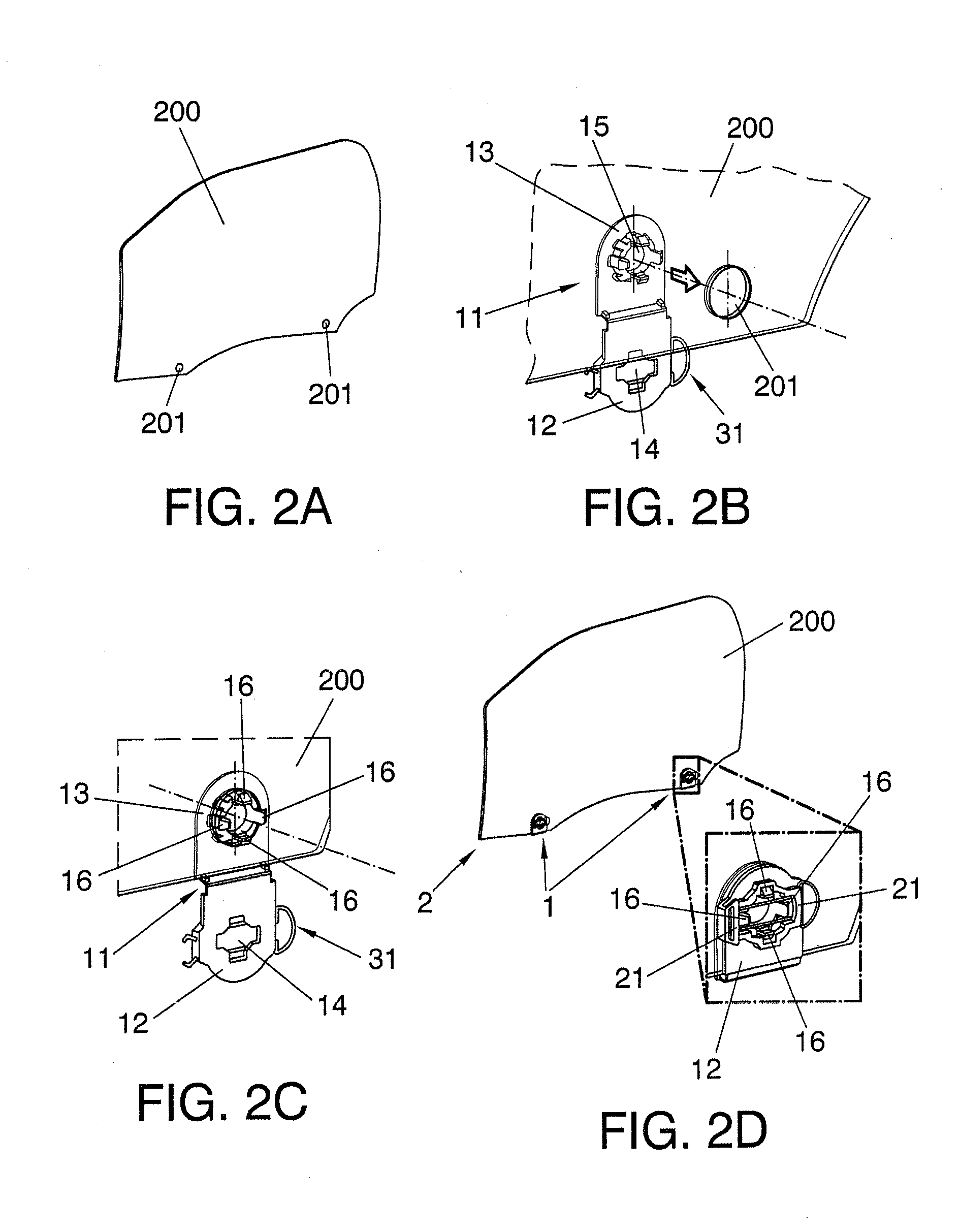 Attachment device for attaching a glass pane of a vehicle to a carrier of a window regulator of a vehicle, glass pane assembly, window regulator assembly, and process of assembling and disassembling