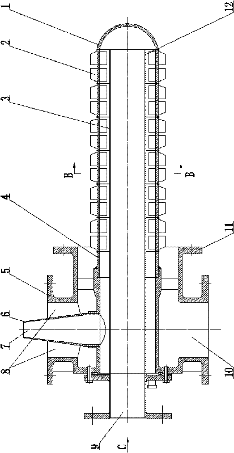 Air injecting and backflow flue gas entraining heat exchanger for radiant tube combustion device