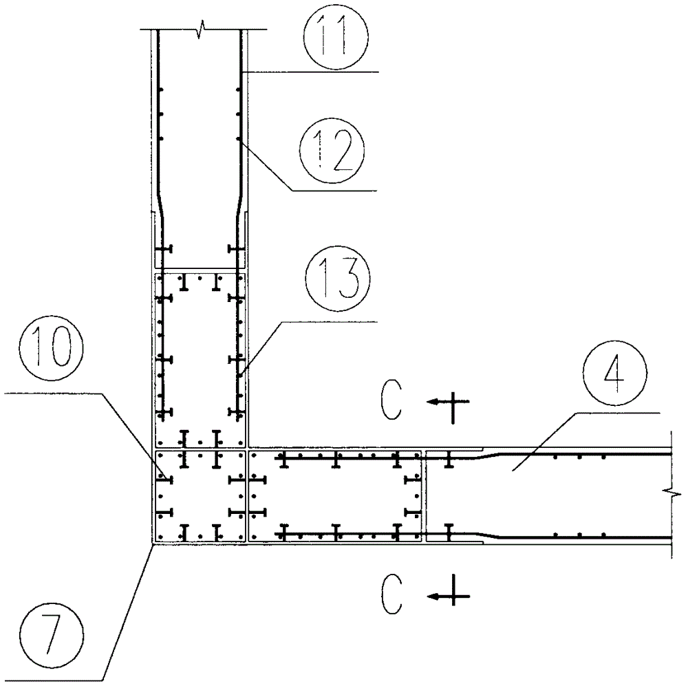 A connection node between an outrigger truss member and a core tube