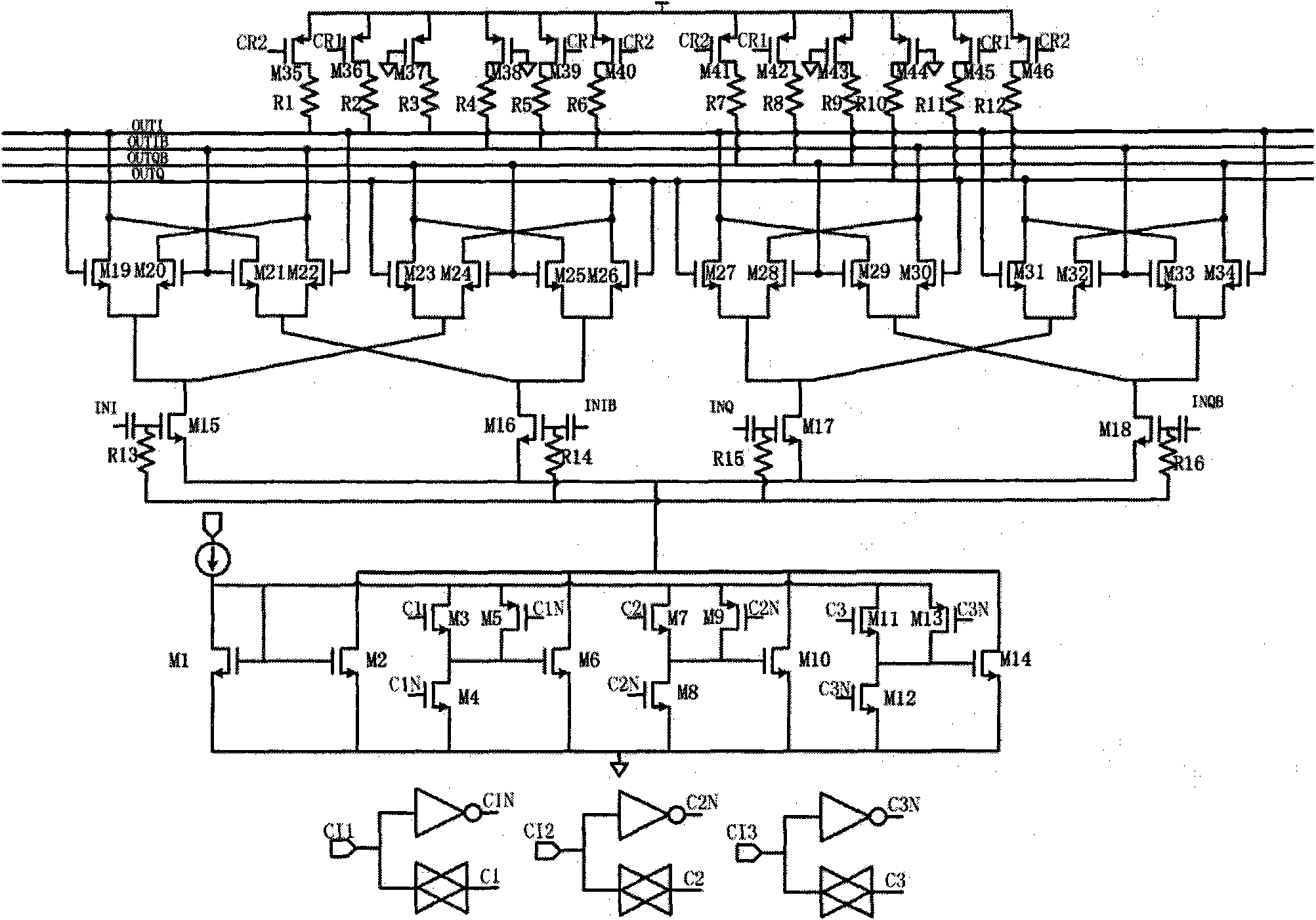 Orthogonal input and orthogonal output frequency-halving device with low power consumption and low stray