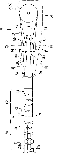 Operation wire harness connection device and endoscope