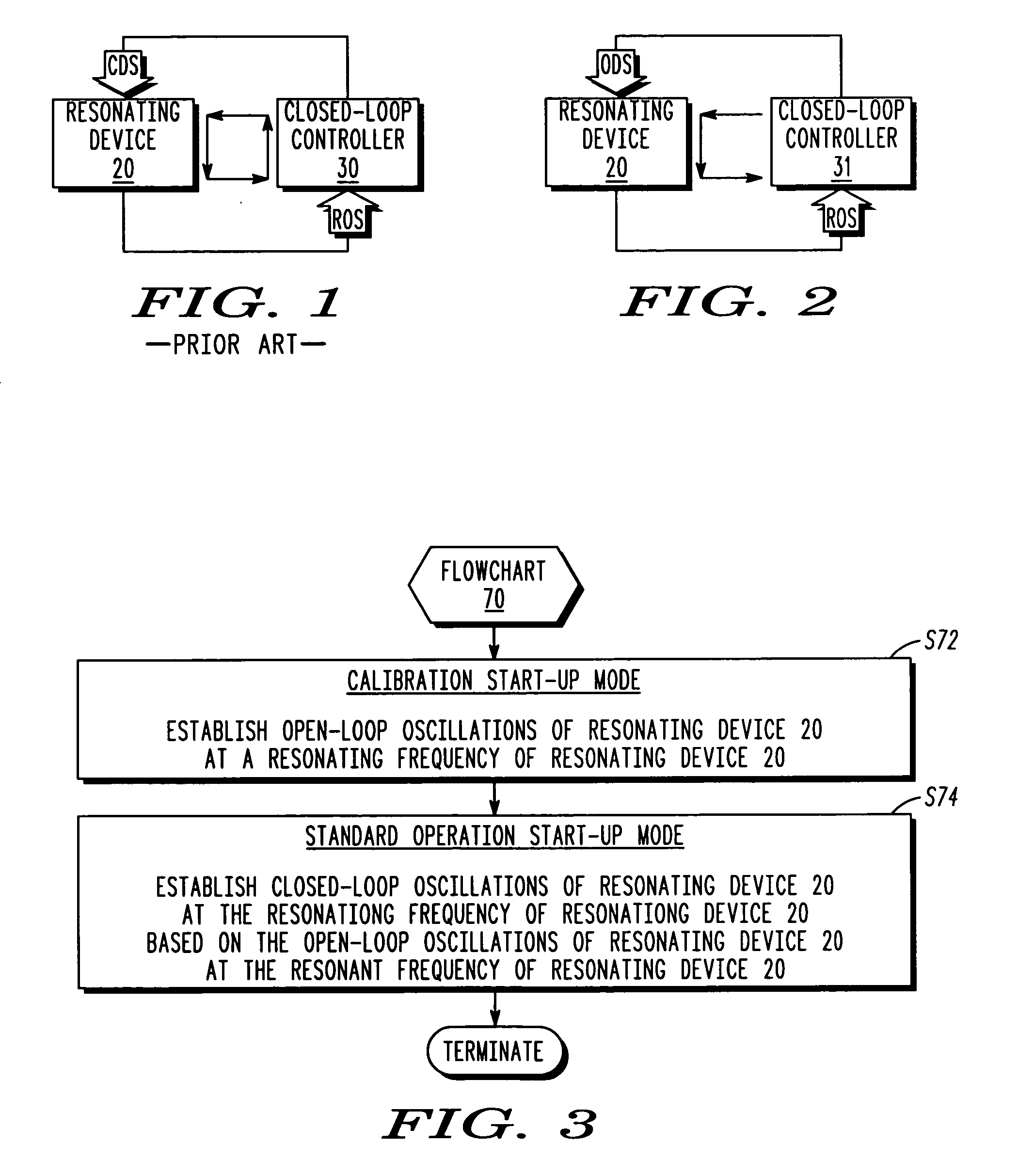 Open-loop start-up method for a resonating device