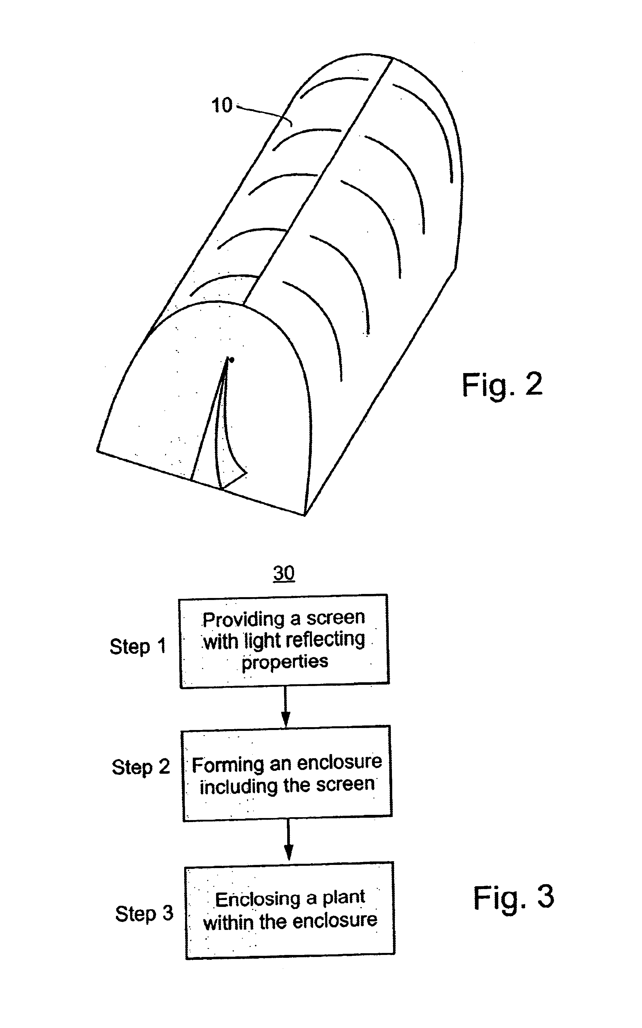 Barrier, enclosure and method for protecting crops including a light reflecting screen