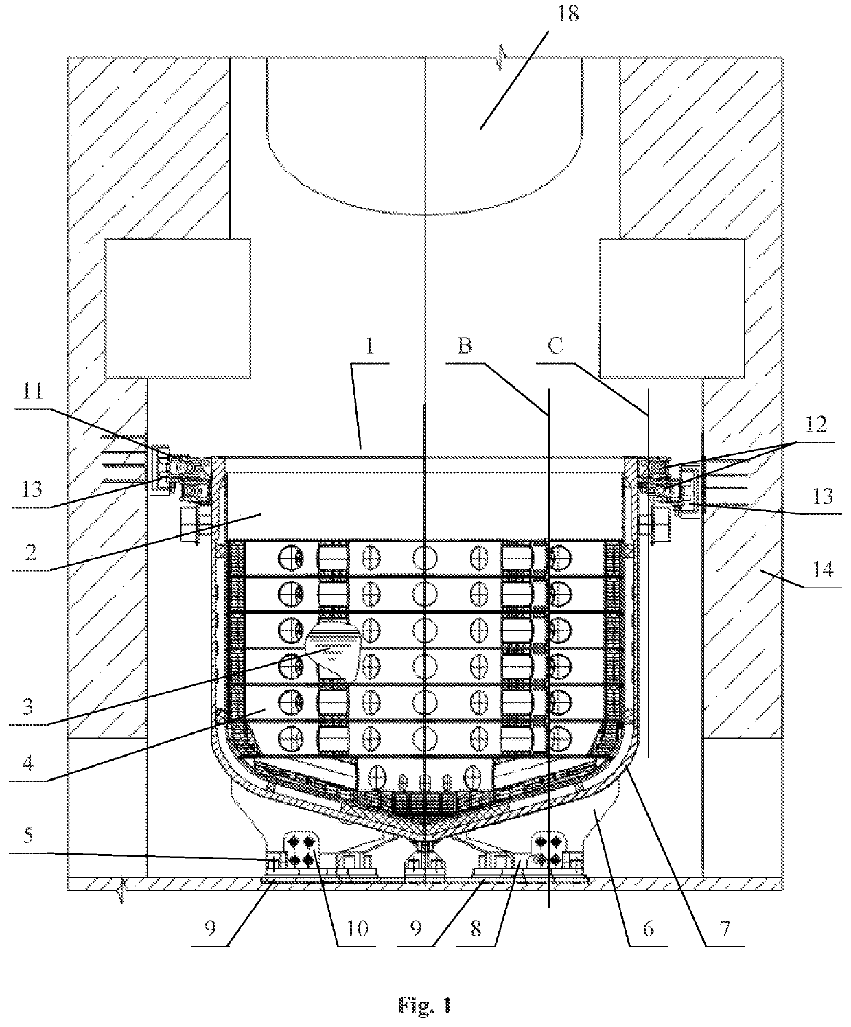 Device for confining nuclear reactor core melt