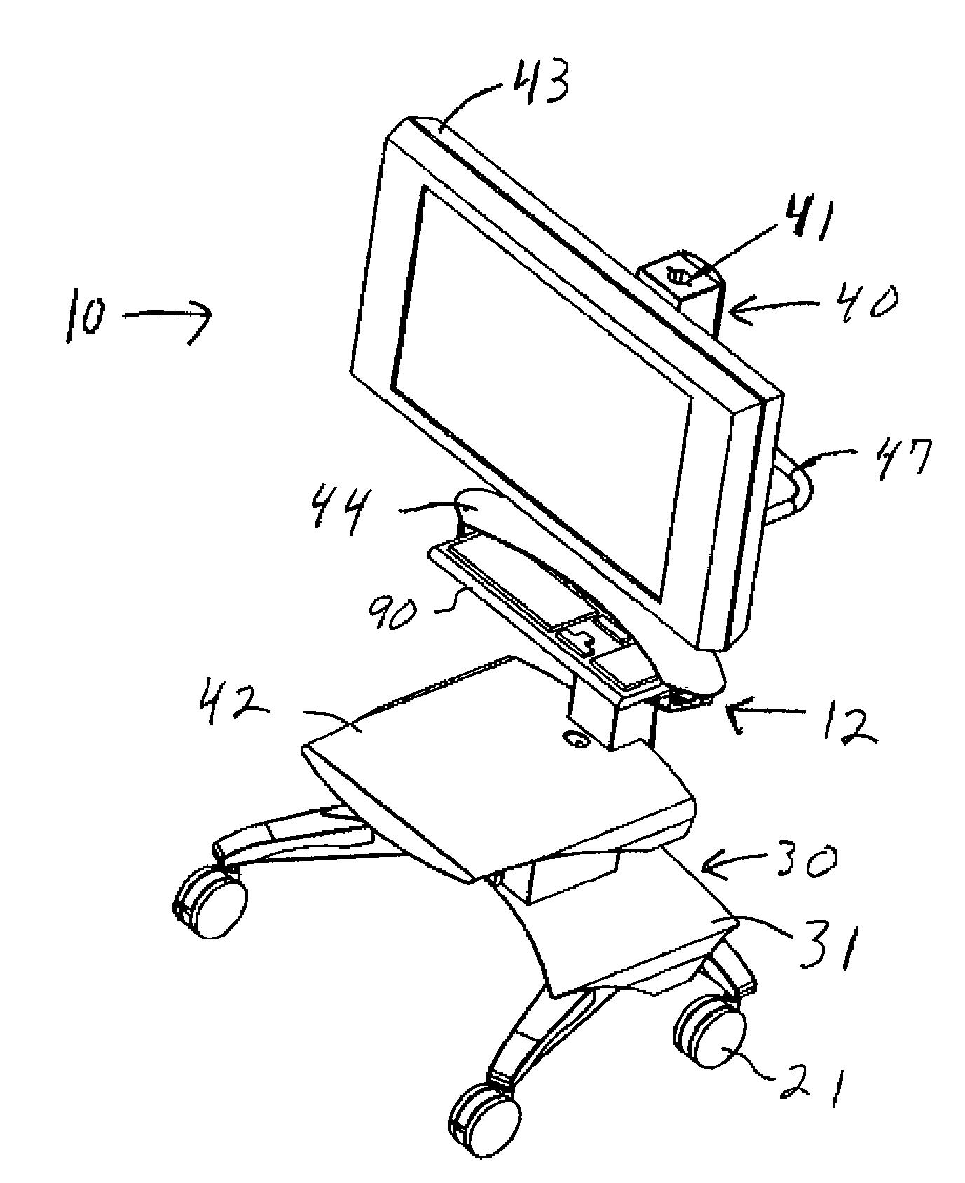 Mobile flat panel monitor and computer cart