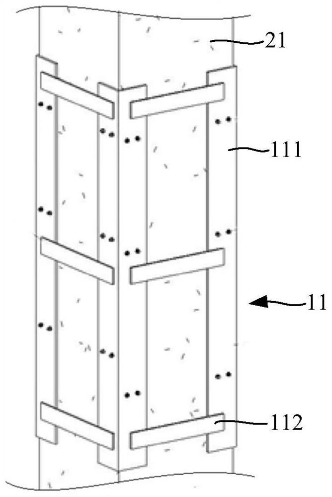 Connecting structure of handling frame and stand column and construction method of connecting structure