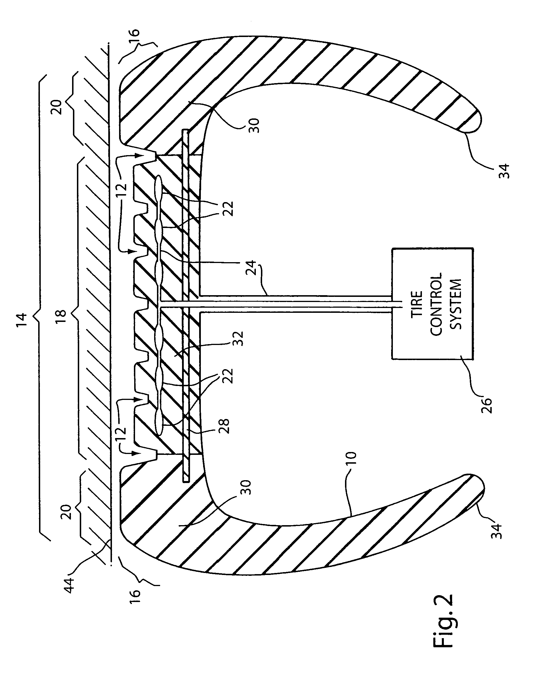 Fuel efficient vehicle tire having a variable footprint and low rolling resistance
