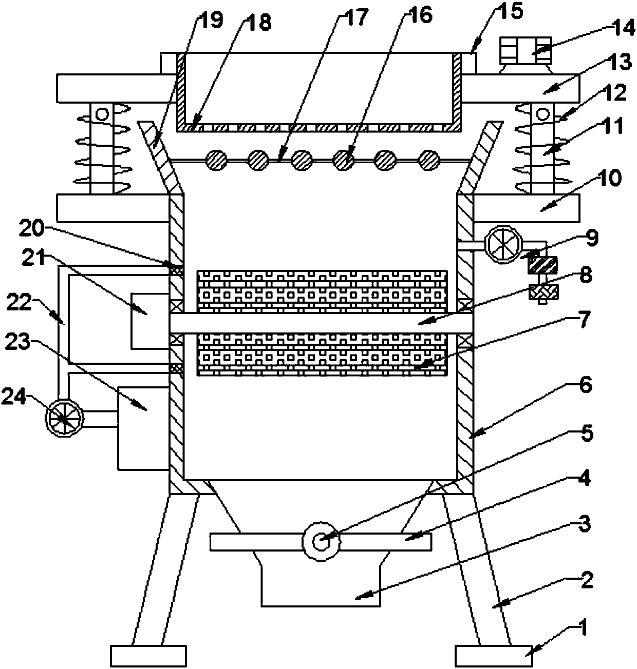 De-ironing device for dust extraction type chemical material