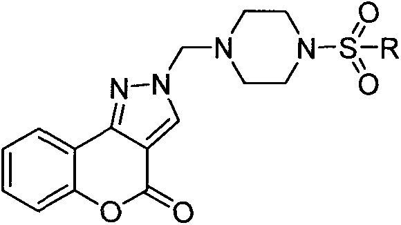 Sulfonyl piperazine containing coumarin pyrazole compounds, preparation of coumarin pyrazole compounds and application of coumarin pyrazole compounds in tumor cell inhibition