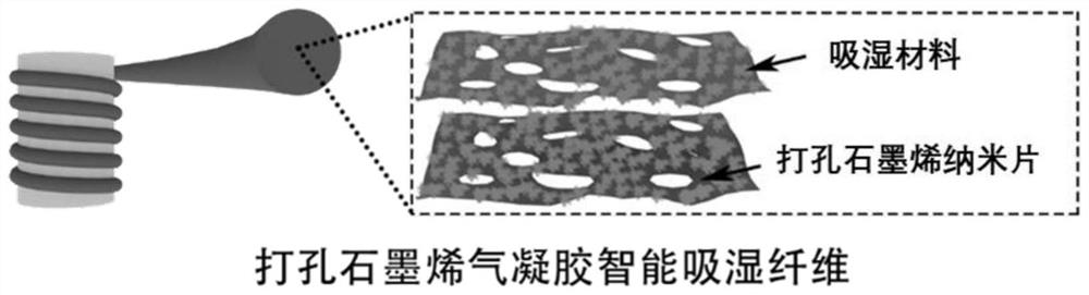 Perforated graphene aerogel moisture absorption fiber as well as preparation method and application thereof