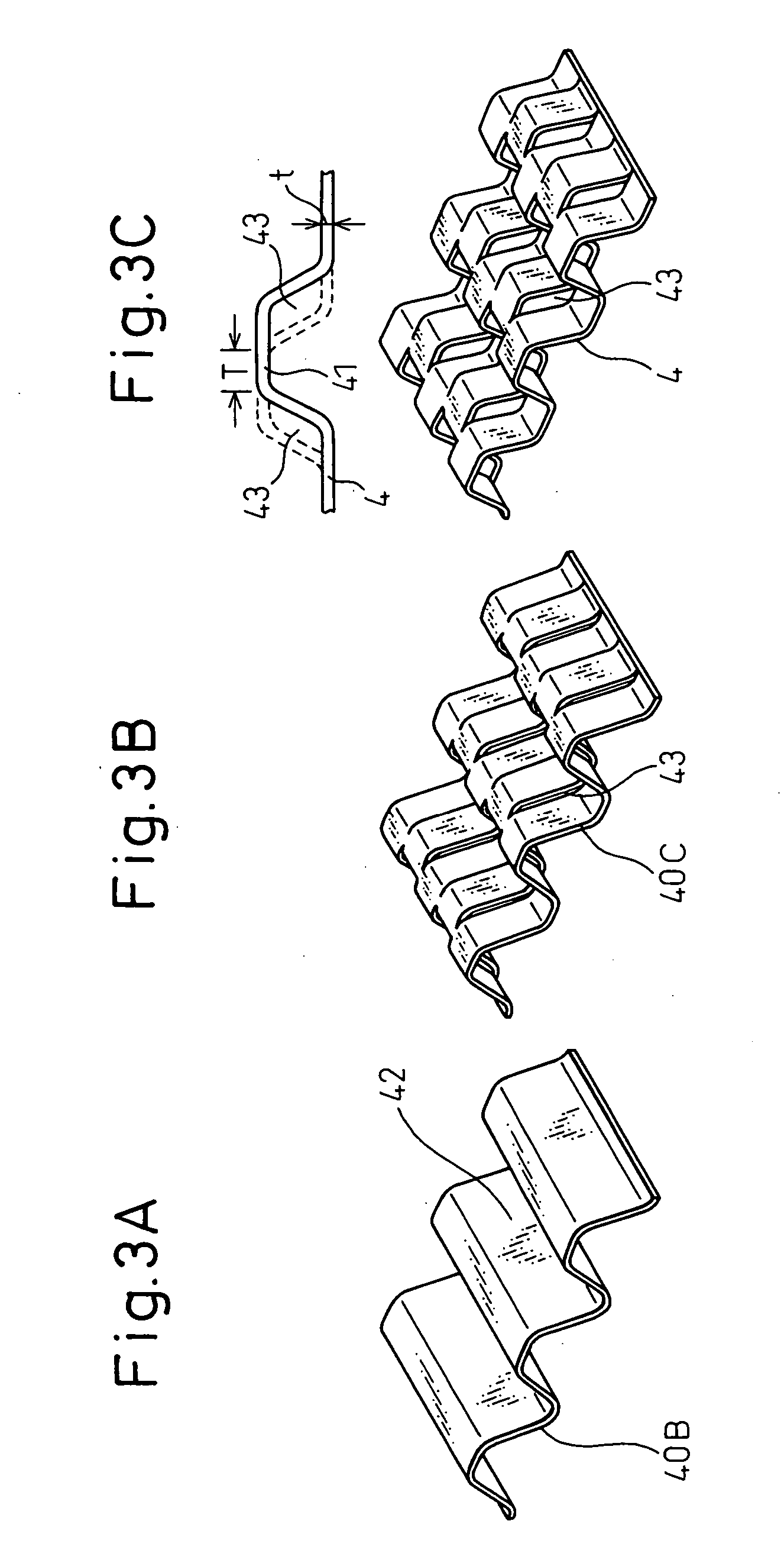 Production method of offset-shaped fins, fins, and method and apparatus for changing pitch of fins